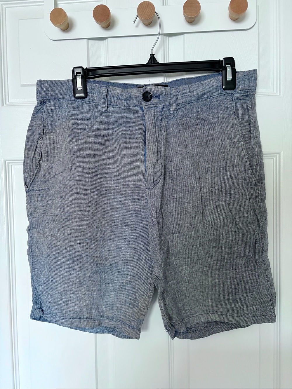 Banana Republic Men's Heather Blue Flat Front Linen-Blend Shorts
